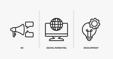 Wall Mural - social media marketing outline icons set. social media marketing icons such as ad, digital marketing
