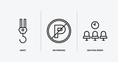 Wall Mural - signs outline icons set. signs icons such as hoist, no parking, waiting room vector. can be used web