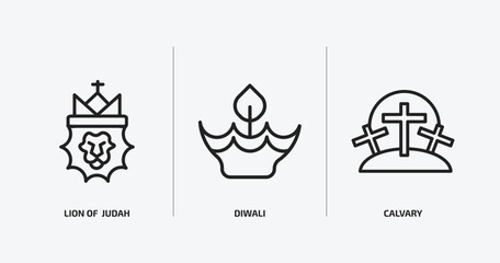 Wall Mural - religion outline icons set. religion icons such as lion of judah, diwali, calvary vector. can be used web and mobile.