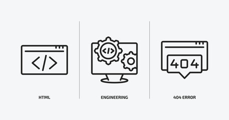programming outline icons set. programming icons such as html, engineering, 404 error vector. can be