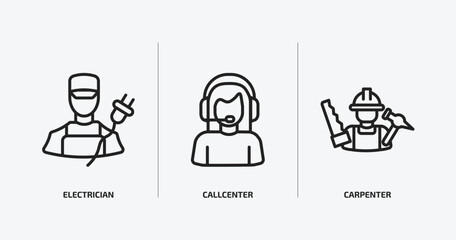 Wall Mural - professions outline icons set. professions icons such as electrician, callcenter, carpenter vector. can be used web and mobile.