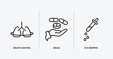 Poster - medical outline icons set. medical icons such as breath control, drugs, eye dropper vector. can be used web and mobile.