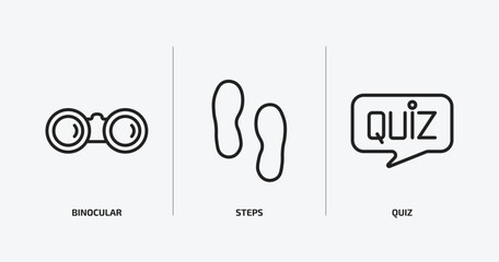 Wall Mural - general outline icons set. general icons such as binocular, steps, quiz vector. can be used web and 