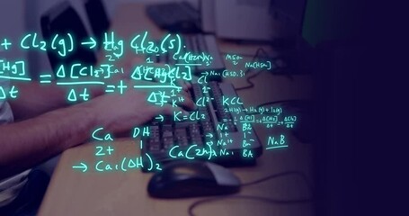 Wall Mural - Animation of equations and data processing over biracial male student using computer