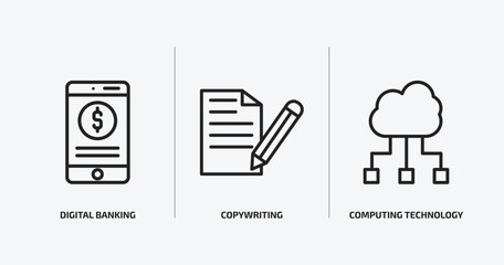 Wall Mural - general outline icons set. general icons such as digital banking, copywriting, computing technology 