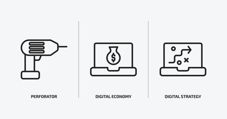 Wall Mural - general outline icons set. general icons such as perforator, digital economy, digital strategy vecto