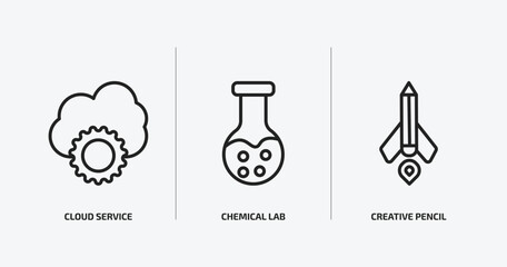 Wall Mural - general outline icons set. general icons such as cloud service, chemical lab, creative pencil rocket