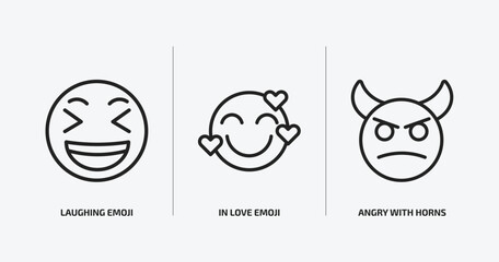 Wall Mural - emoji outline icons set. emoji icons such as laughing emoji, in love angry with horns vector. can be used web and mobile.