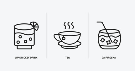 Wall Mural - drinks outline icons set. drinks icons such as lime rickey drink, tea, caipiroska vector. can be used web and mobile.