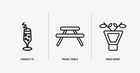 Wall Mural - drinks outline icons set. drinks icons such as french 75, picnic table, irish sour vector. can be used web and mobile.