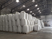 Chemical Fertilizer The Product Stock Is Packed In Sacks, Stacked In The Warehouse, Waiting For Delivery.
