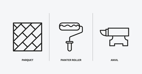 Wall Mural - construction tools outline icons set. construction tools icons such as parquet, painter roller, anvil vector. can be used web and mobile.