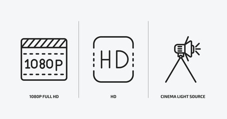 Wall Mural - cinema outline icons set. cinema icons such as 1080p full hd, hd, cinema light source vector. can be used web and mobile.