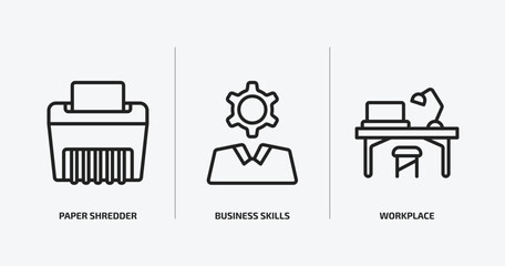 Wall Mural - business and analytics outline icons set. business and analytics icons such as paper shredder, business skills, workplace vector. can be used web and mobile.