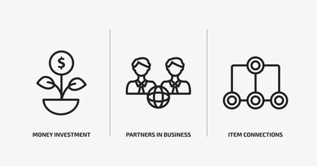 Wall Mural - business outline icons set. business icons such as money investment, partners in business, item conn