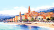 Illustration of beautiful view of Menton, France