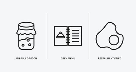 Sticker - bistro and restaurant outline icons set. bistro and restaurant icons such as jar full of food, open menu, restaurant fried egg vector. can be used web and mobile.