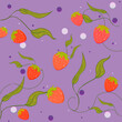 Illustration motif fraise sur fond violet
