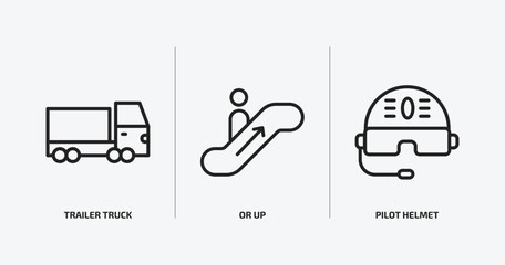 Wall Mural - airport terminal outline icons set. airport terminal icons such as trailer truck, or up, pilot helme