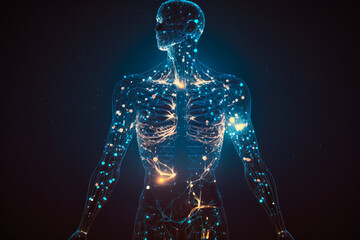 the human body as a constellation, with different body parts forming stars and constellations in the