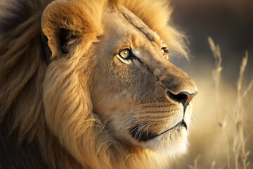 Wall Mural - Generative AI image of the lion, one of animal that has been listed under the endangered species.