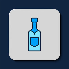 Poster - Filled outline Champagne bottle icon isolated on blue background. Vector