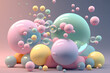 © ADDICTIVE STOCK - Generative AI 3D illustration of round balloons of different pastel colours and various sizes on a colorful background