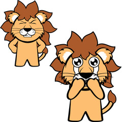 Wall Mural - lion character cartoon standing funny expressions pack illustration in vector format