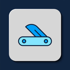 Canvas Print - Filled outline Swiss army knife icon isolated on blue background. Multi-tool, multipurpose penknife. Multifunctional tool. Vector