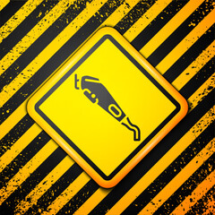 Sticker - Black Electrical hair clipper or shaver icon isolated on yellow background. Barbershop symbol. Warning sign. Vector