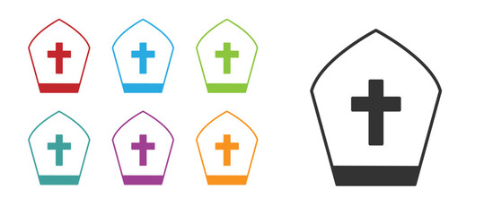 Canvas Print - Black Pope hat icon isolated on white background. Christian hat sign. Set icons colorful. Vector