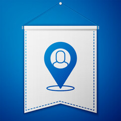 Canvas Print - Blue Worker location icon isolated on blue background. White pennant template. Vector