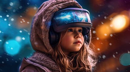 Wall Mural - Child with VR headset exploring the metaverse, Generative AI Technology