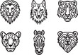 Wild Animals face bold line art vector silhouette set of tattoo icons