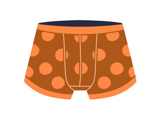 Trunks, men underwear. Mens shorts, boxers, underclothing design with circle print. Male knickers, briefs, undergarment, pants. Flat vector illustration isolated on white background