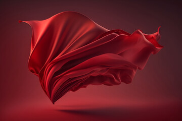 3D rendering. Beautiful red silk cloth floating flying in the air. With copy text space. Mock up template for product presentation	
