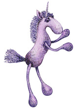 Watercolor Purple Toy Unicorn. Stuffed Animal. Soft Toy Unicorn