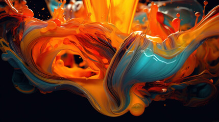 Wall Mural - Abstract coloured liquid splash and swirl. Generative Ai.