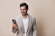 © SHOTPRIME STUDIO - phone man background smile suit portrait business lifestyle happy smartphone hold call
