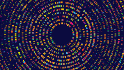 Dna test infographic. Genome sequence map, radial two-dimensional barcoding and abstract big data structure vector concept background illustration