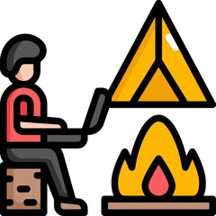 Poster - camping remote working Color line icon