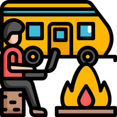 Sticker - camping remote working Color line icon