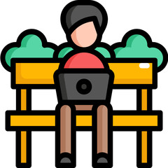 Poster - park remote working Color line icon