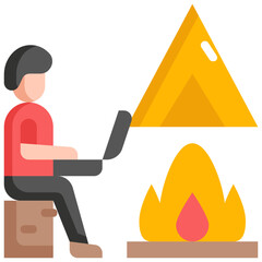 Poster - camping remote working flat icon