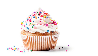 ai generative. birthday cupcake on white background