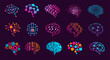 Human brain. Innovation thinking emblem, artificial Intelligence, neural engine and mind research vector icons set