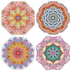 Wall Mural - Hand drawn zentangle set of 4 color mandalas for decoration