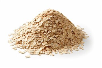 Pile of steel cut oats, a nutritious and wholesome breakfast staple, oatmeal, rich in fiber and beneficial nutrients, isolated on a white background, generative ai