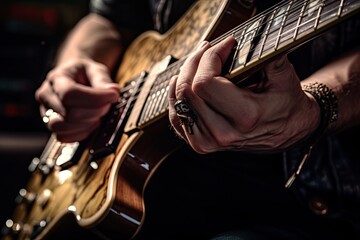 Close-up of a guitar player's hands playing a stylish electric guitar (Generative AI, Generativ, KI)