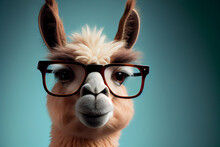 Portrait Of A Funny Llama In Glasses, Generative Ai Illustration